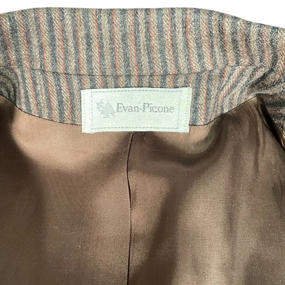 Vintage Evan-Picone Women’s Wool Blazer Brown Stripe Old Money Classic Workwear
